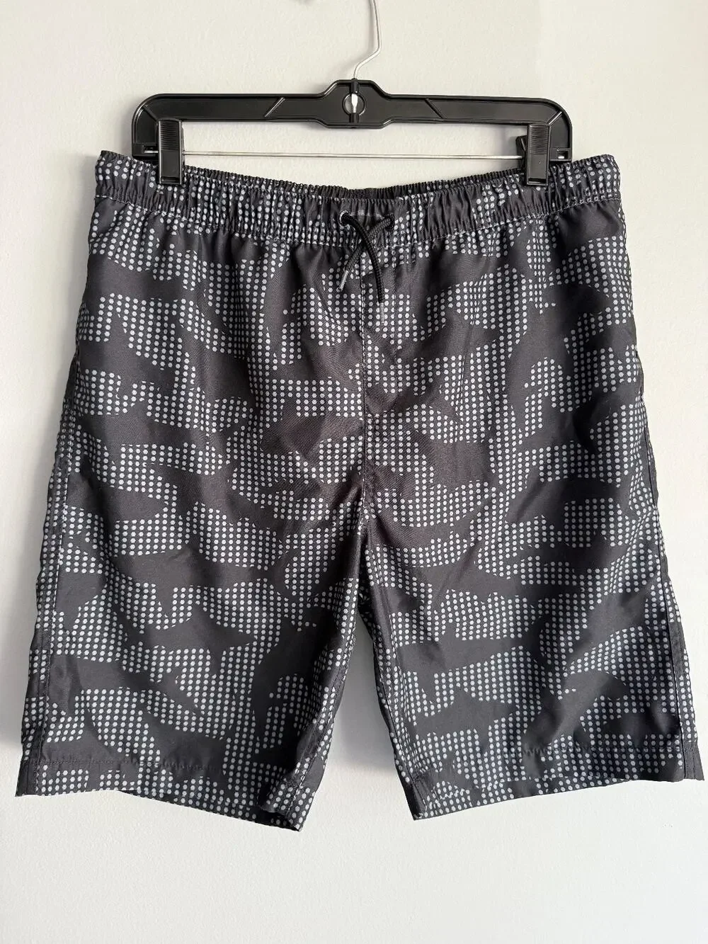 Lands End Boys Swim Trunks XL 18-20 Husky Black Camo Print Board Shorts Lined